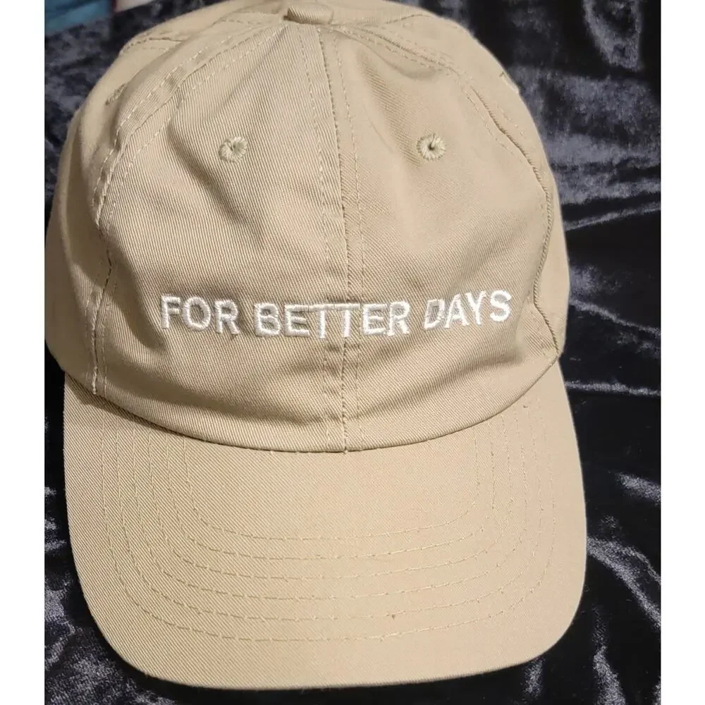 For Better Days Embroidered Graphic Beige Adjustable Baseball Hat One Size USA - Picture 2 of 6